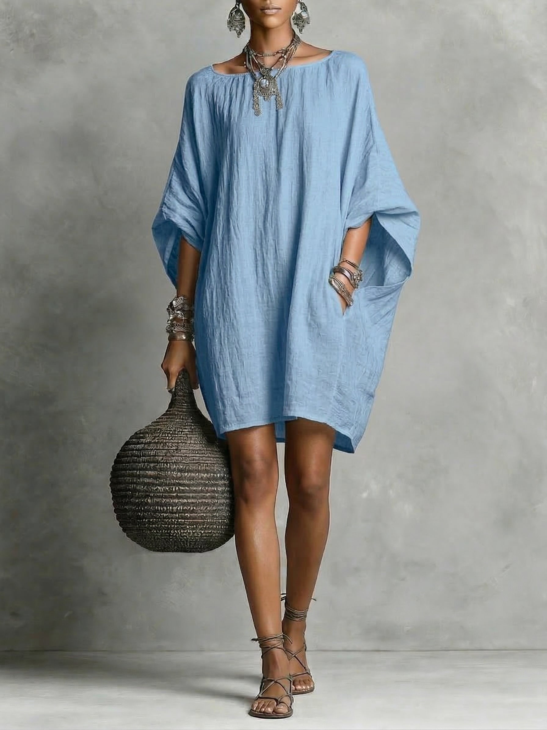 Abito casual da donna in cotone e lino
