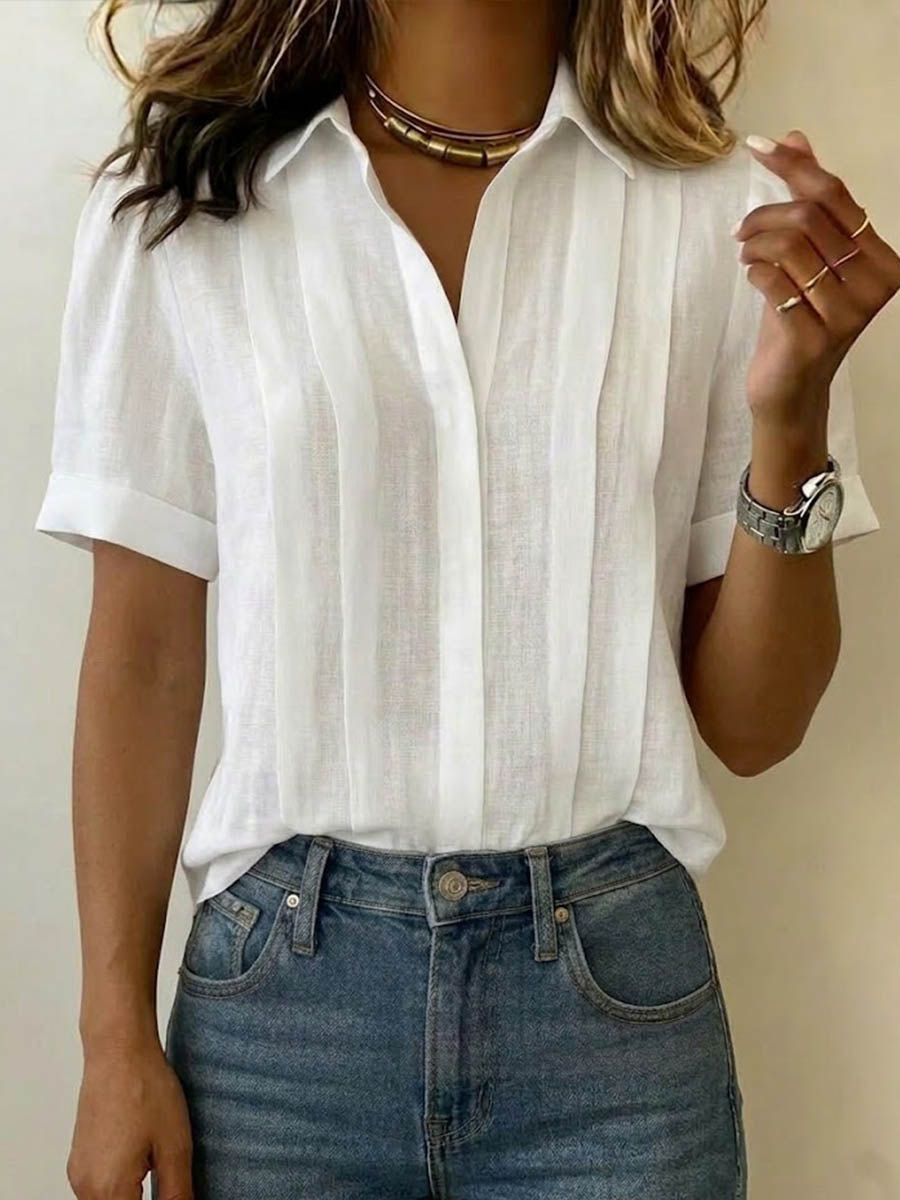Camicia Donna in Cotone e Lino a Maniche Corte con Colletto – Casual e Leggera