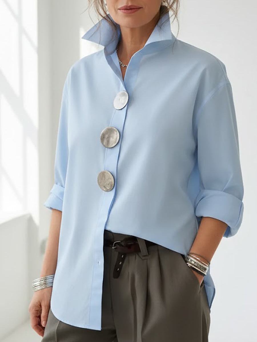 Blusa Donna in Cotone e Lino – Collo Coreano Elegante Stile Casual