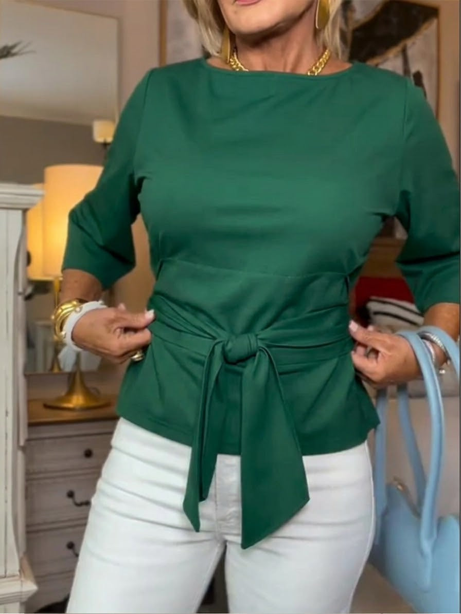 T-shirt da donna in cotone con nodo frontale casual