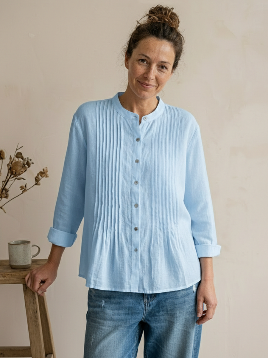Camicia Donna Plissettata in Cotone e Lino – Stile Estivo Casual e Traspirante