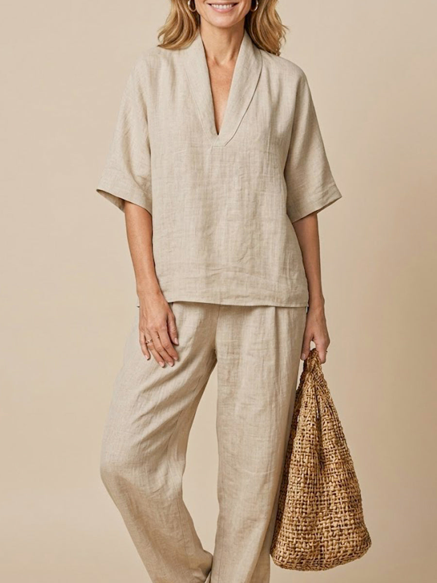 Completo Donna Due Pezzi in Lino – Stile Casual Confortevole Minimalista Estate