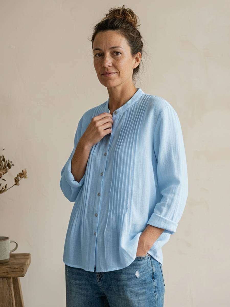 Camicia Donna Plissettata in Cotone e Lino – Stile Estivo Casual e Traspirante