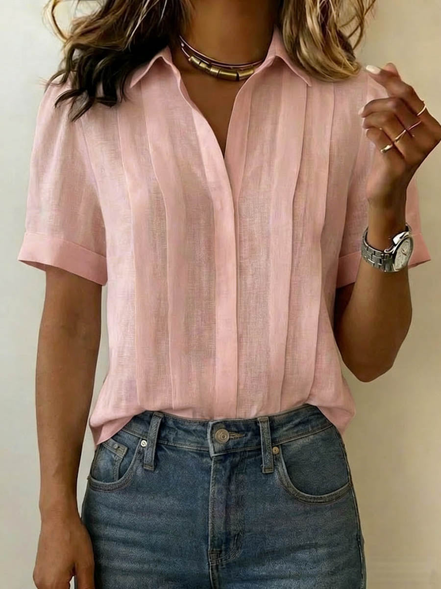 Camicia da donna in cotone e lino a maniche corte con colletto