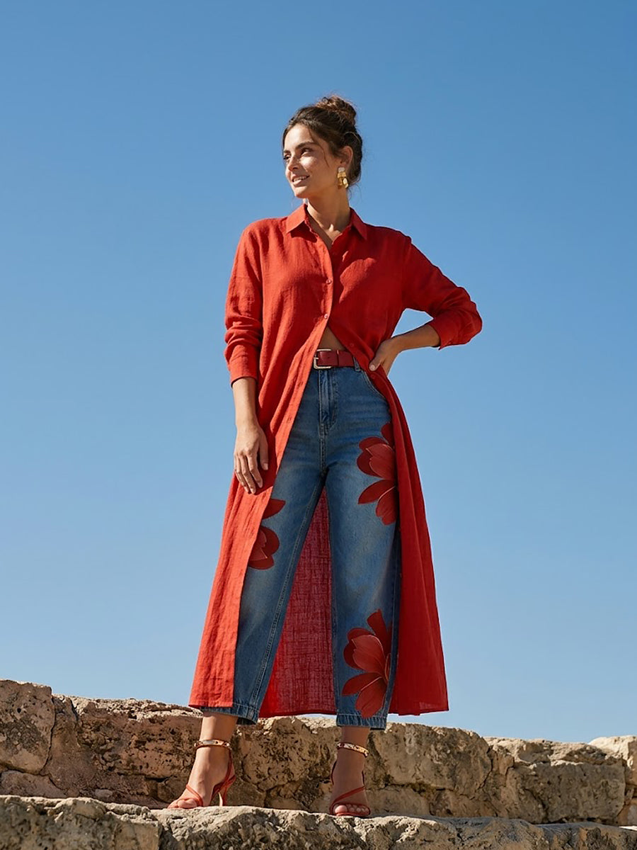 Jeans donna a fiori gamba ampia - Originali e casual