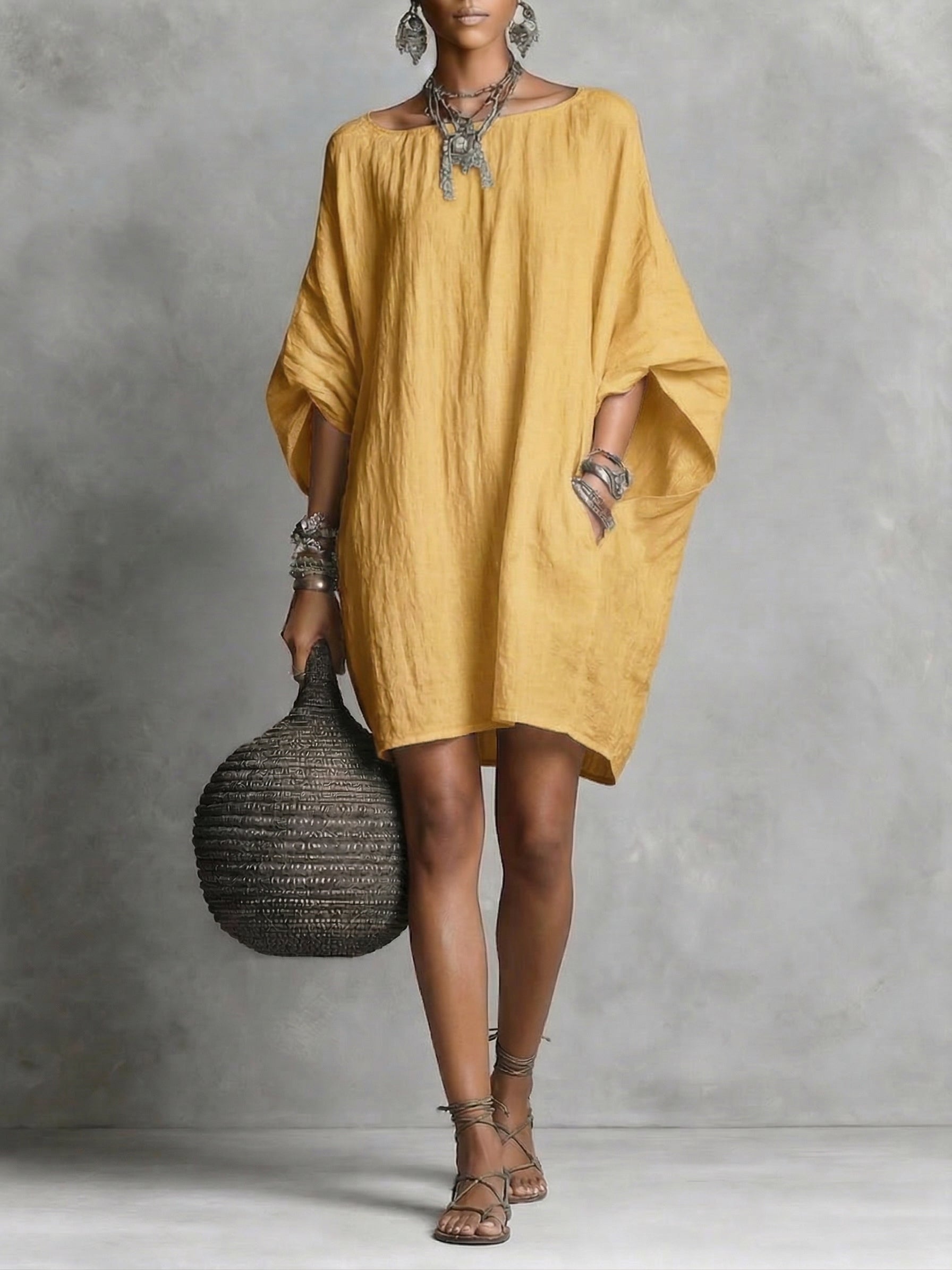 Abito casual da donna in cotone e lino