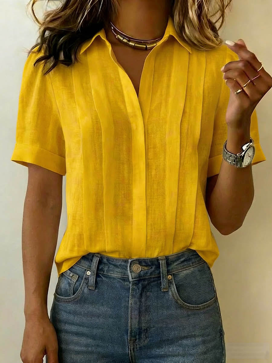 Camicia da donna in cotone e lino a maniche corte con colletto