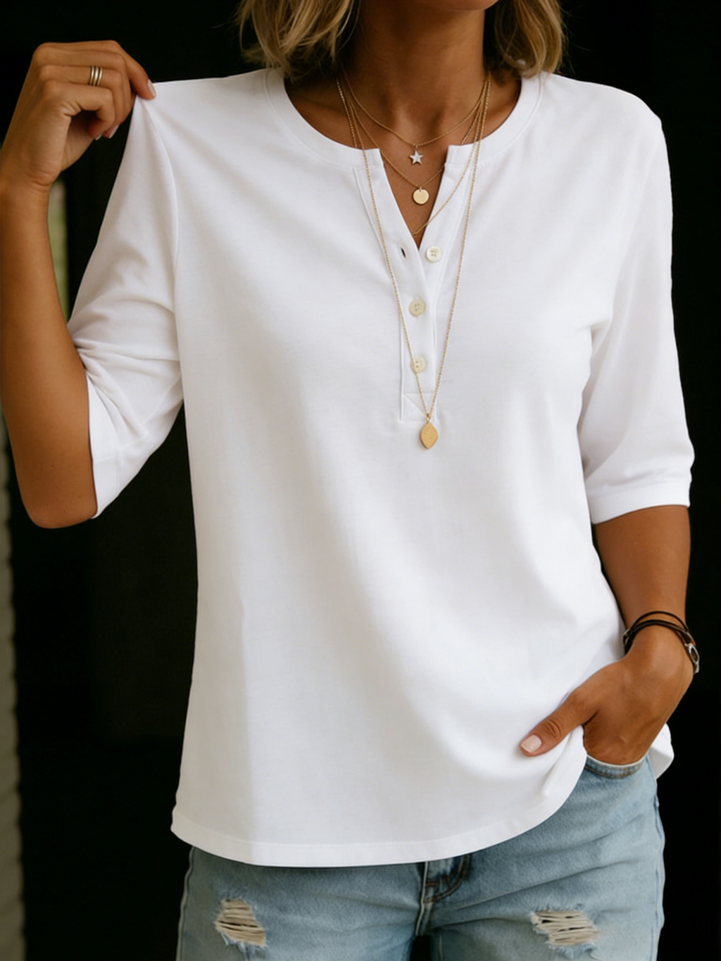 T-shirt Henley da uomo in cotone 100% – casual estiva essenziale