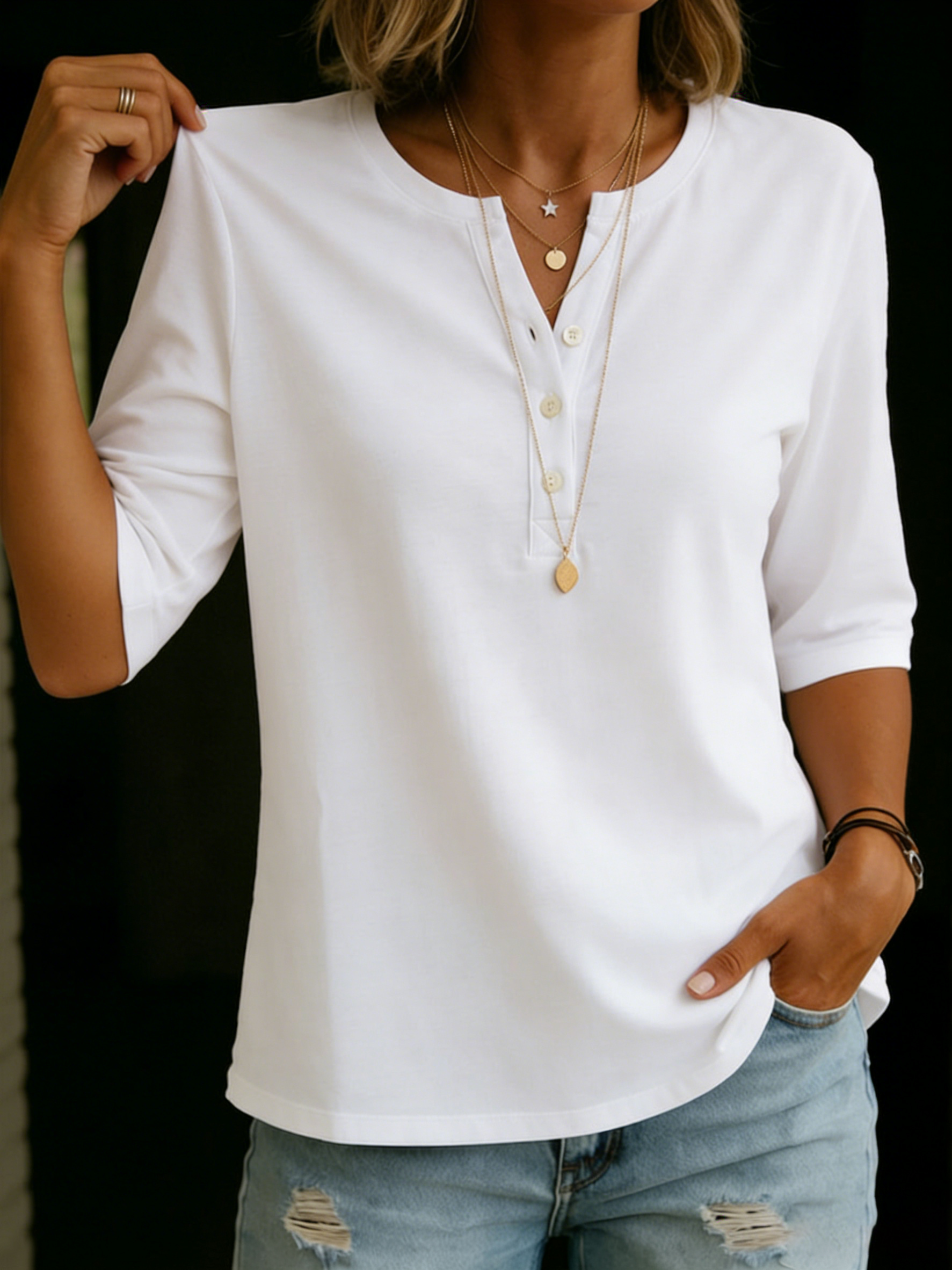 T-shirt Henley da uomo in cotone 100% – casual estiva essenziale