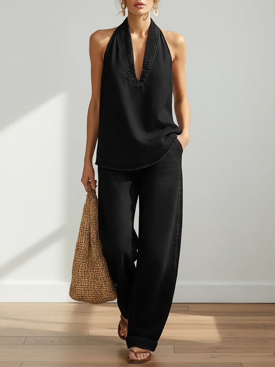 Completo Donna Due Pezzi Minimalista in Denim – Stile Casual ed Elegante