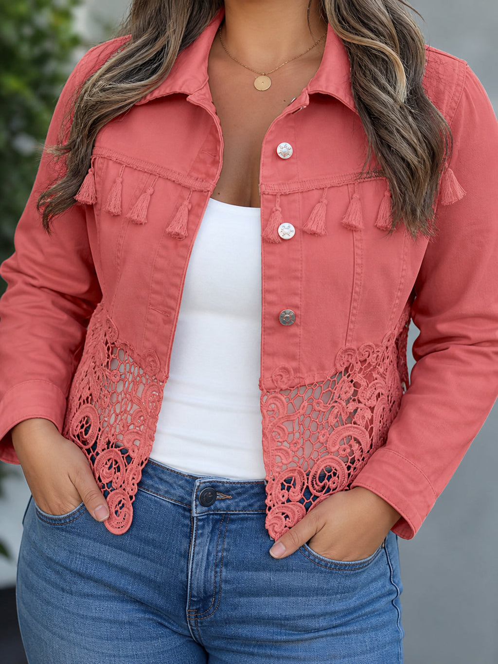 Veste courte pour femme à franges et en dentelle - Bohème et chic