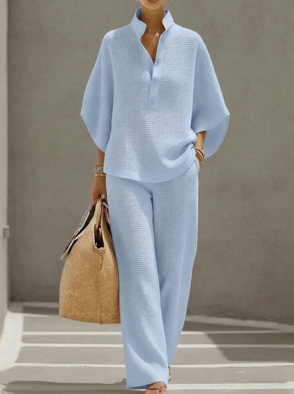 Completo due pezzi da donna in tessuto waffle