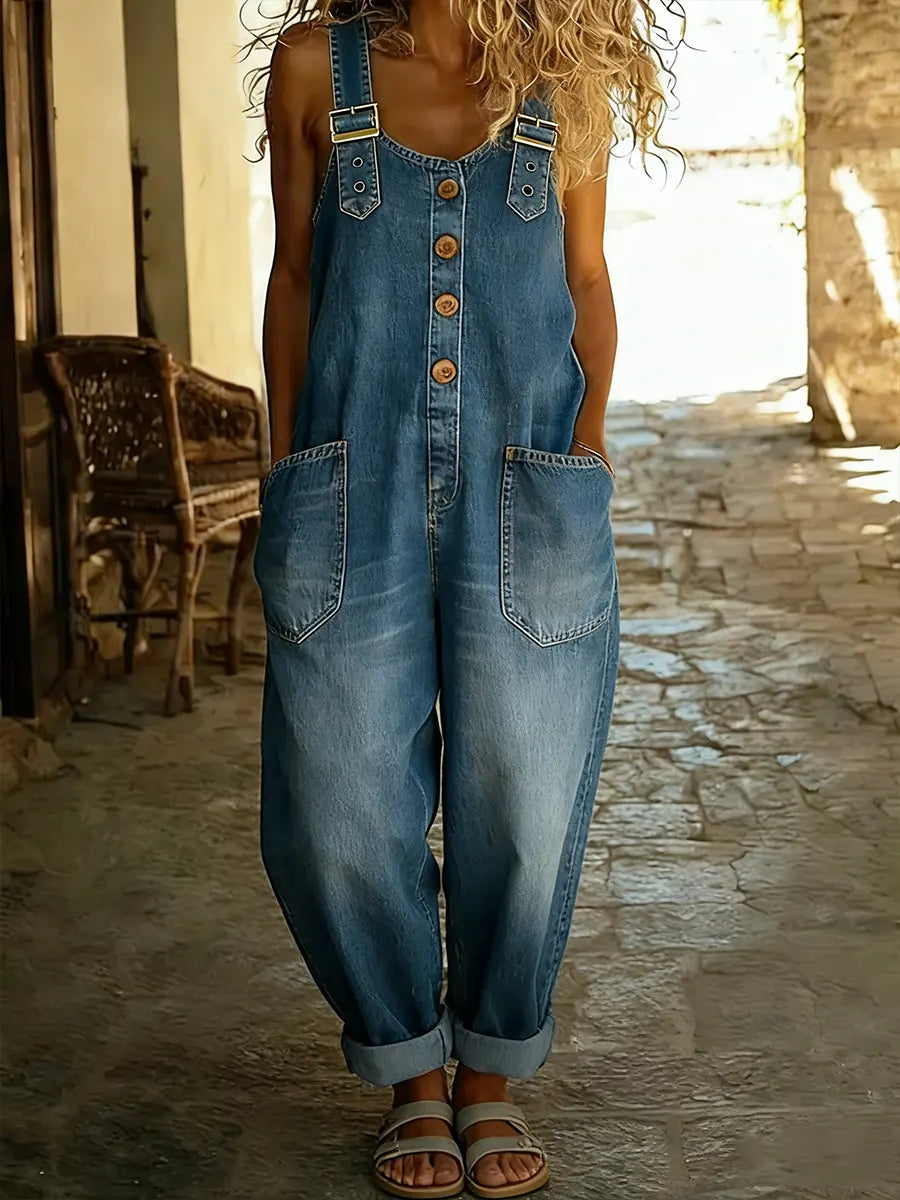 Tuta casual in denim da donna – Design con fibbia regolabile