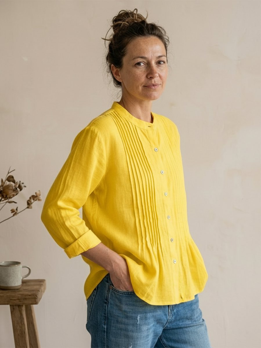 Camicia Donna Plissettata in Cotone e Lino – Stile Estivo Casual e Traspirante