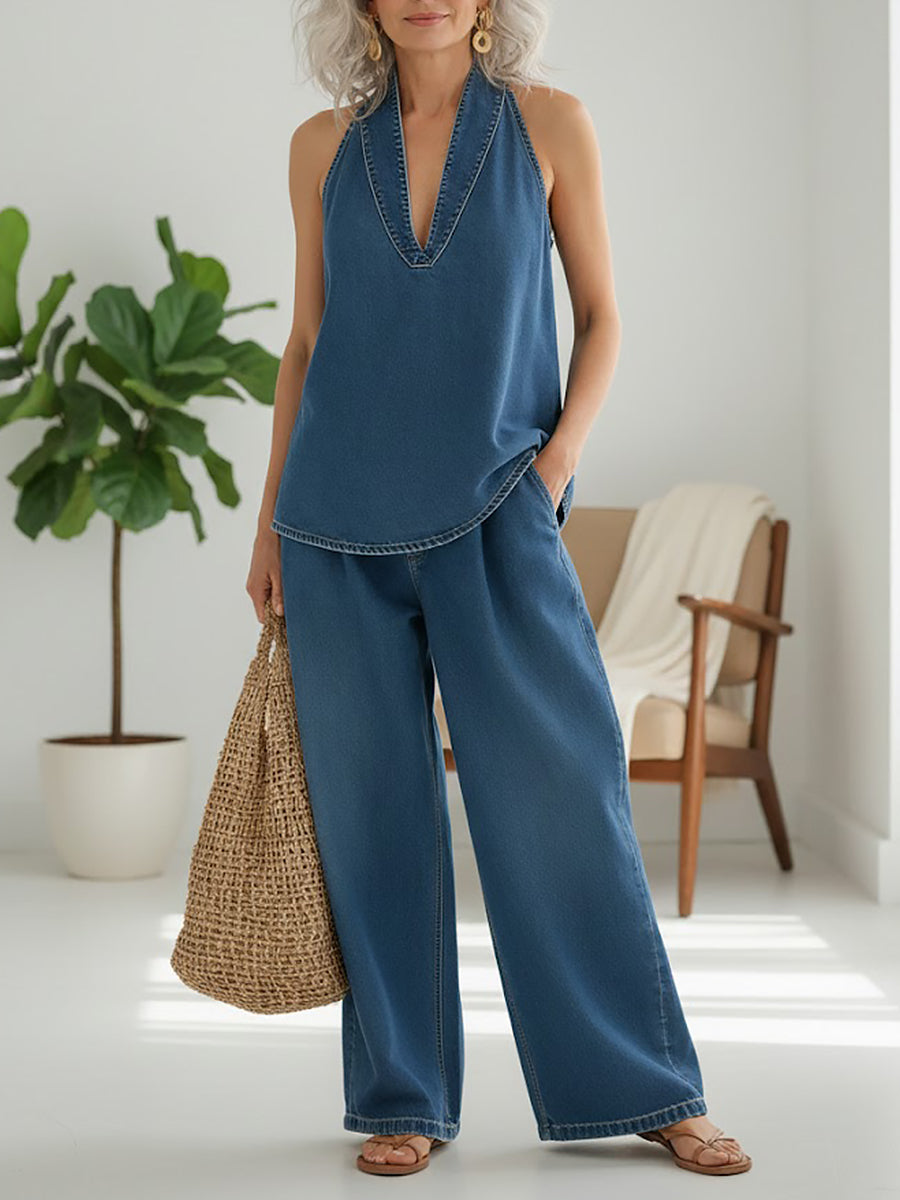 Completo Donna Due Pezzi Minimalista in Denim – Stile Casual ed Elegante