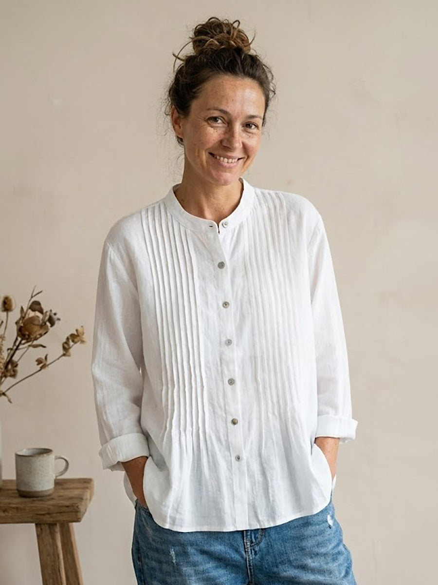 Camicia Donna Plissettata in Cotone e Lino – Stile Estivo Casual e Traspirante