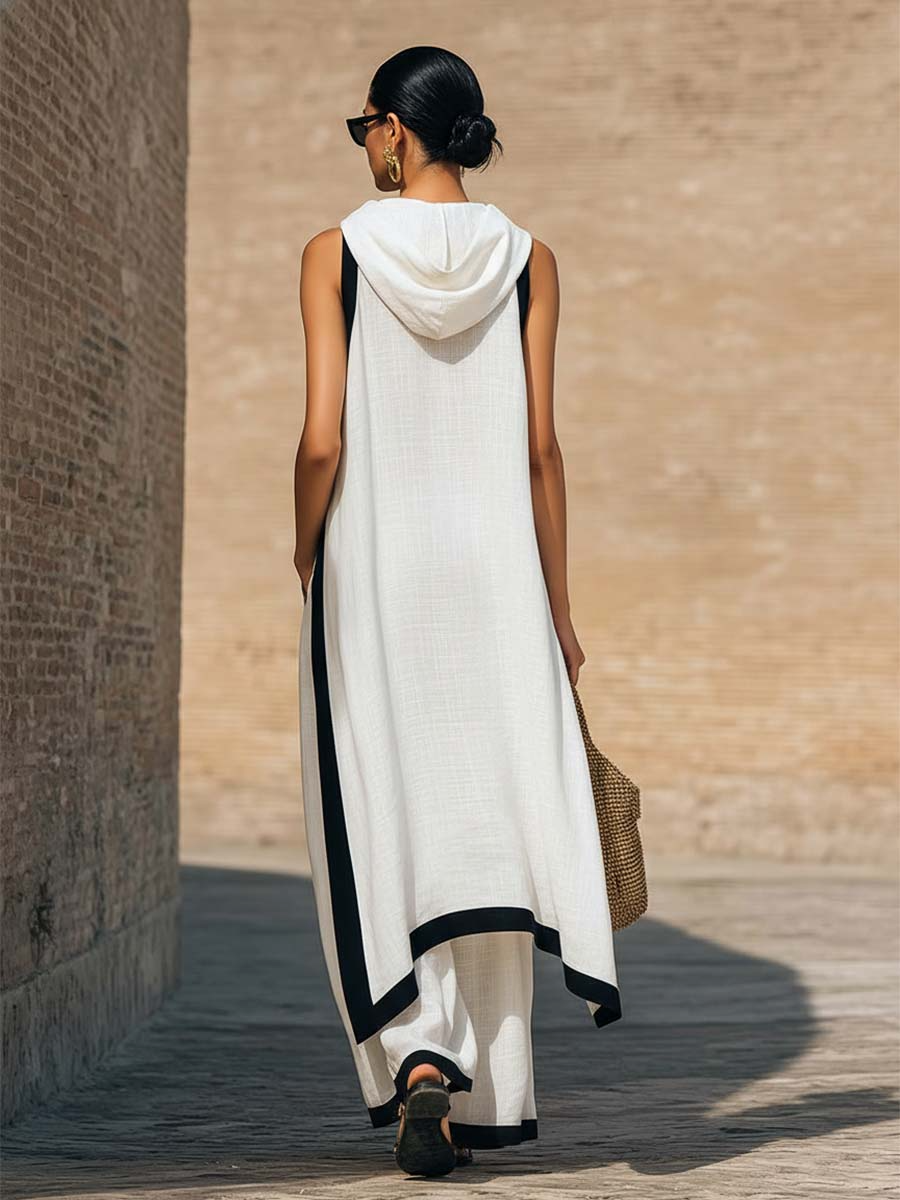 Completo elegante da donna in lino e cotone con finiture artistiche