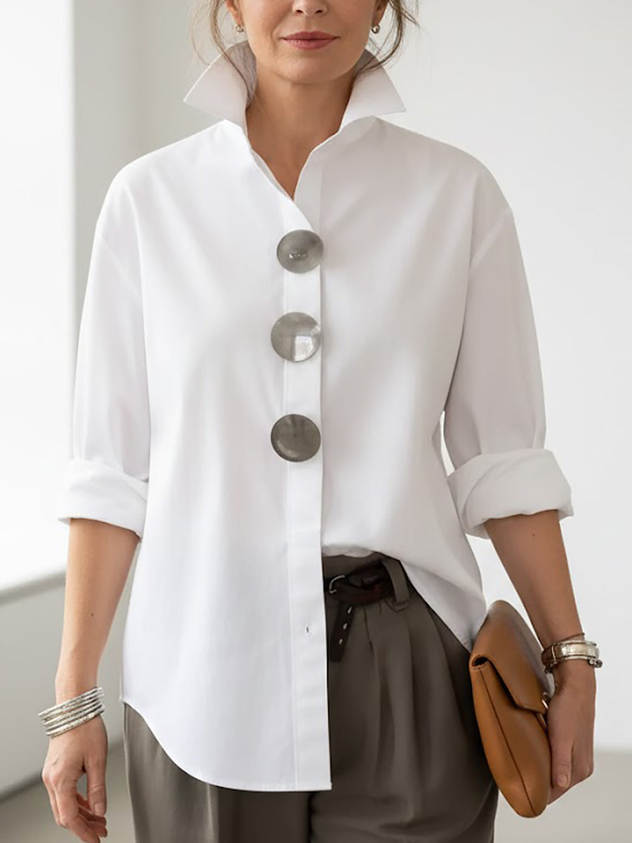 Blouse femme en coton et lin – Col mao élégant, style décontracté