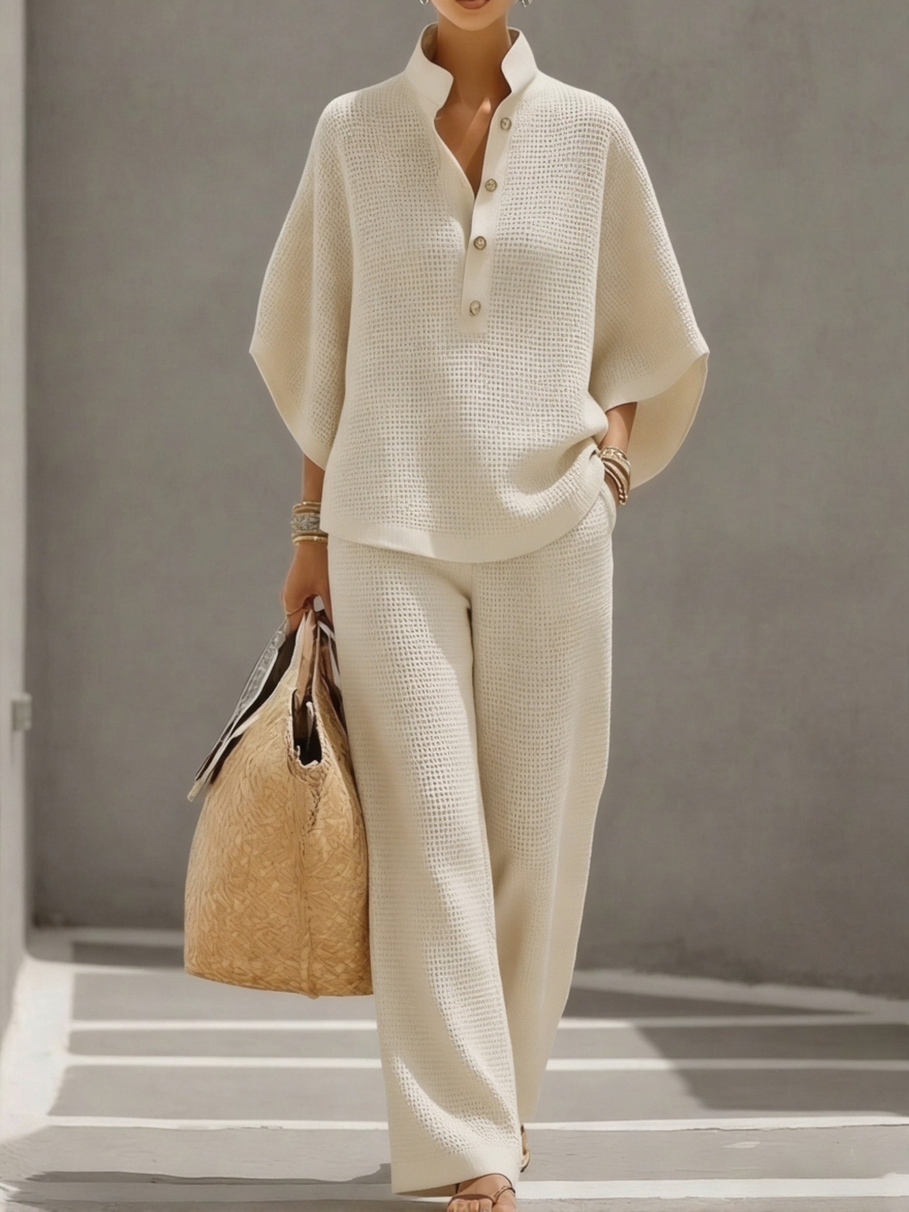 Completo due pezzi da donna in tessuto waffle