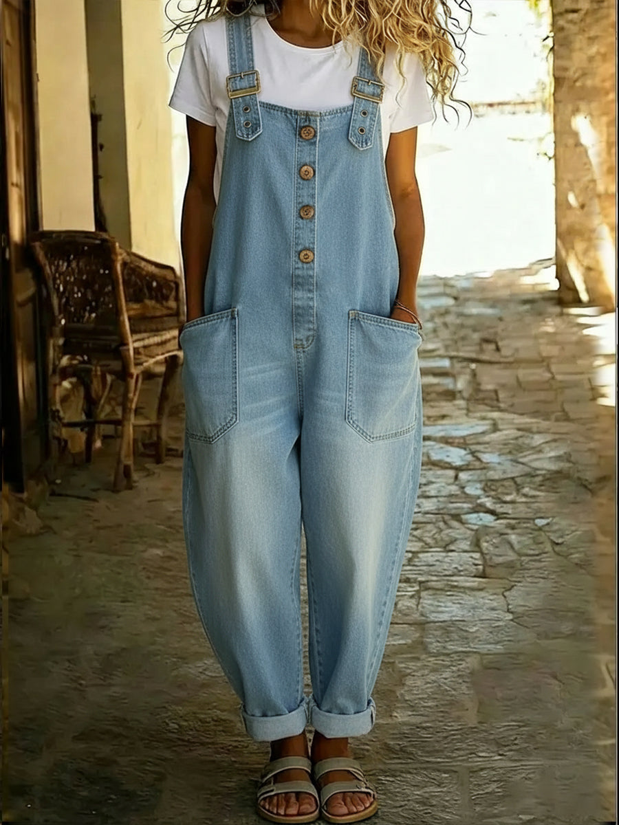 Tuta casual in denim da donna – Design con fibbia regolabile