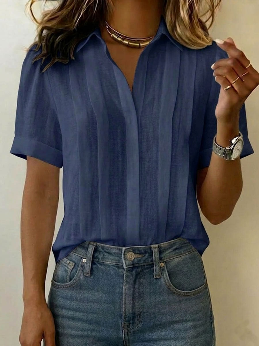 Camicia da donna in cotone e lino a maniche corte con colletto