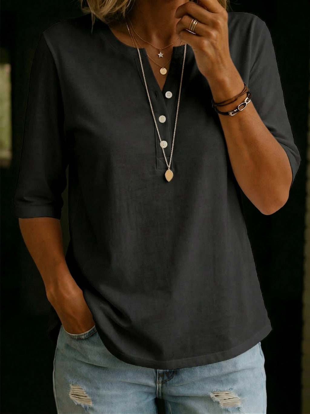 T-shirt Henley da uomo in cotone 100% – casual estiva essenziale