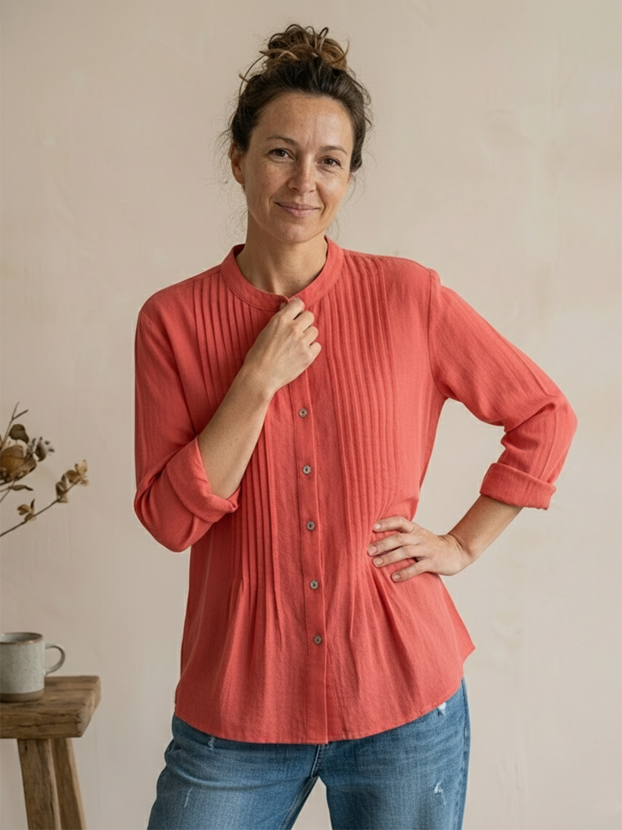 Camicia Donna Plissettata in Cotone e Lino – Stile Estivo Casual e Traspirante