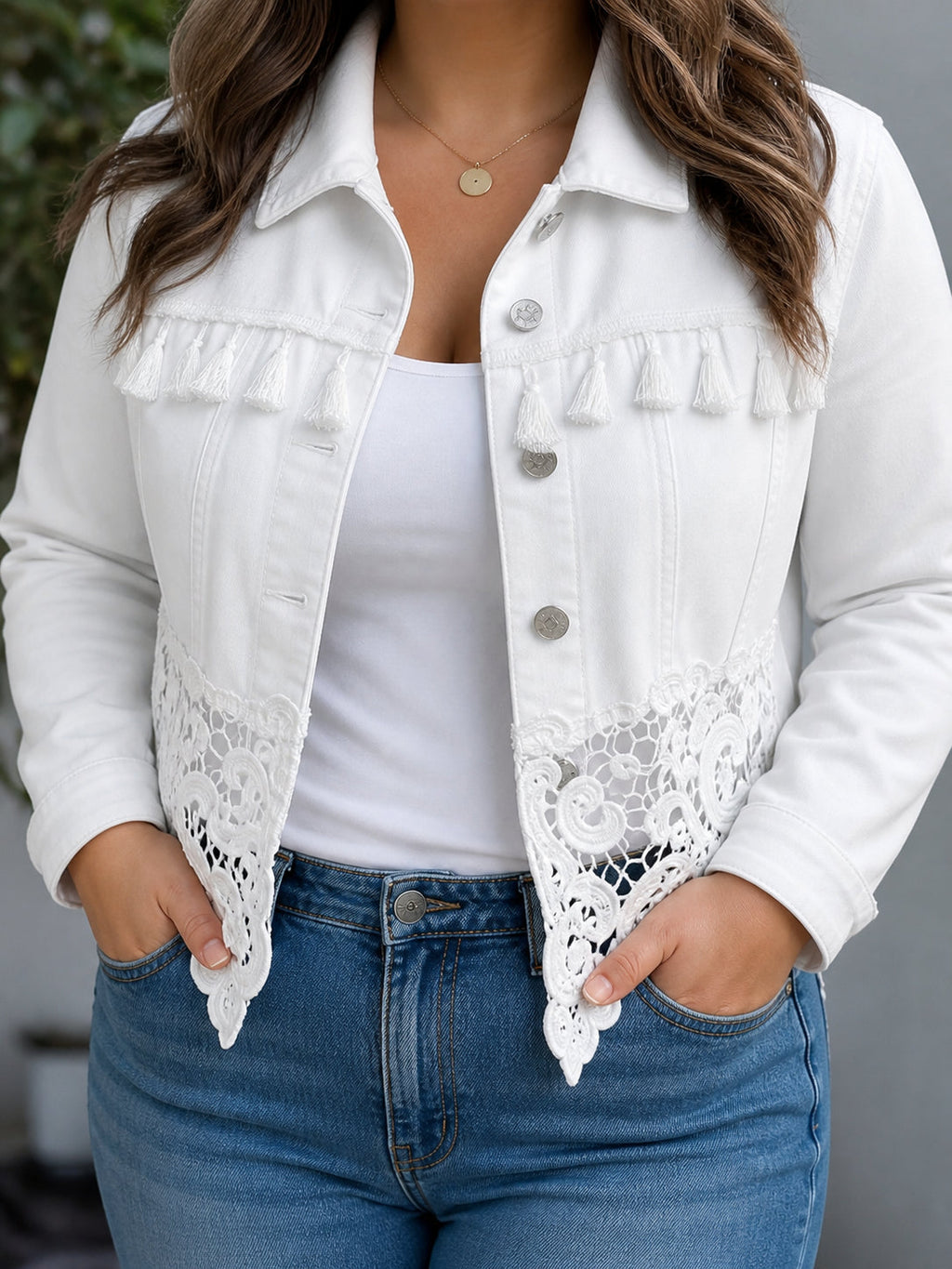 Veste courte pour femme à franges et en dentelle - Bohème et chic