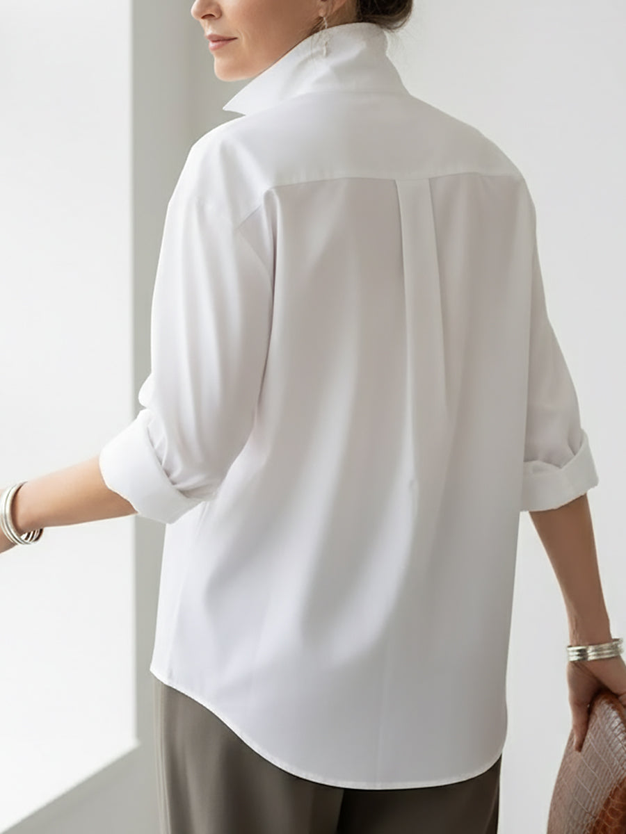 Blusa Donna in Cotone e Lino – Collo Coreano Elegante Stile Casual