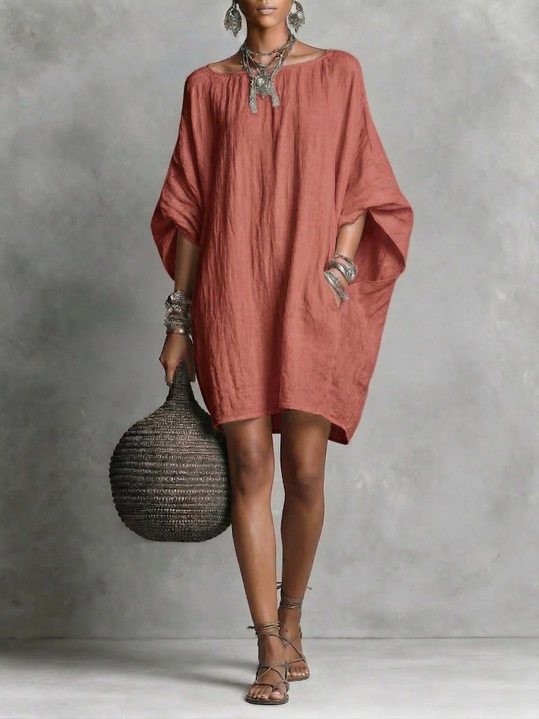 Abito casual da donna in cotone e lino