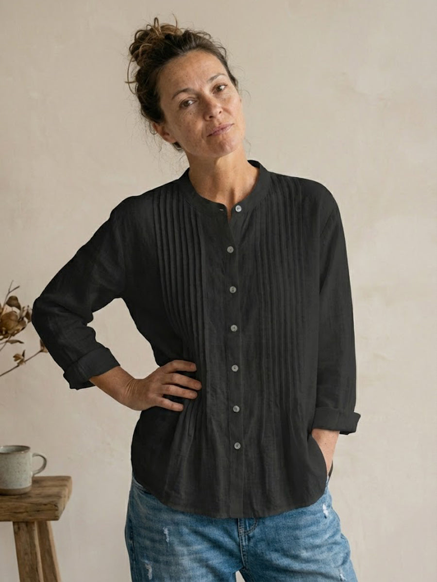Camicia Donna Plissettata in Cotone e Lino – Stile Estivo Casual e Traspirante