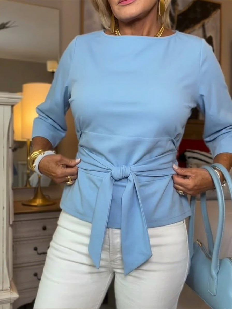 T-shirt da donna in cotone con nodo frontale casual