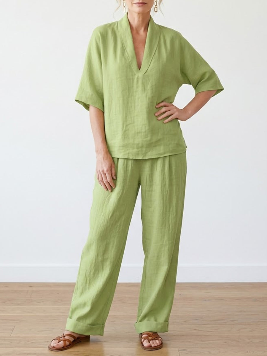 Completo Donna Due Pezzi in Lino – Stile Casual Confortevole Minimalista Estate