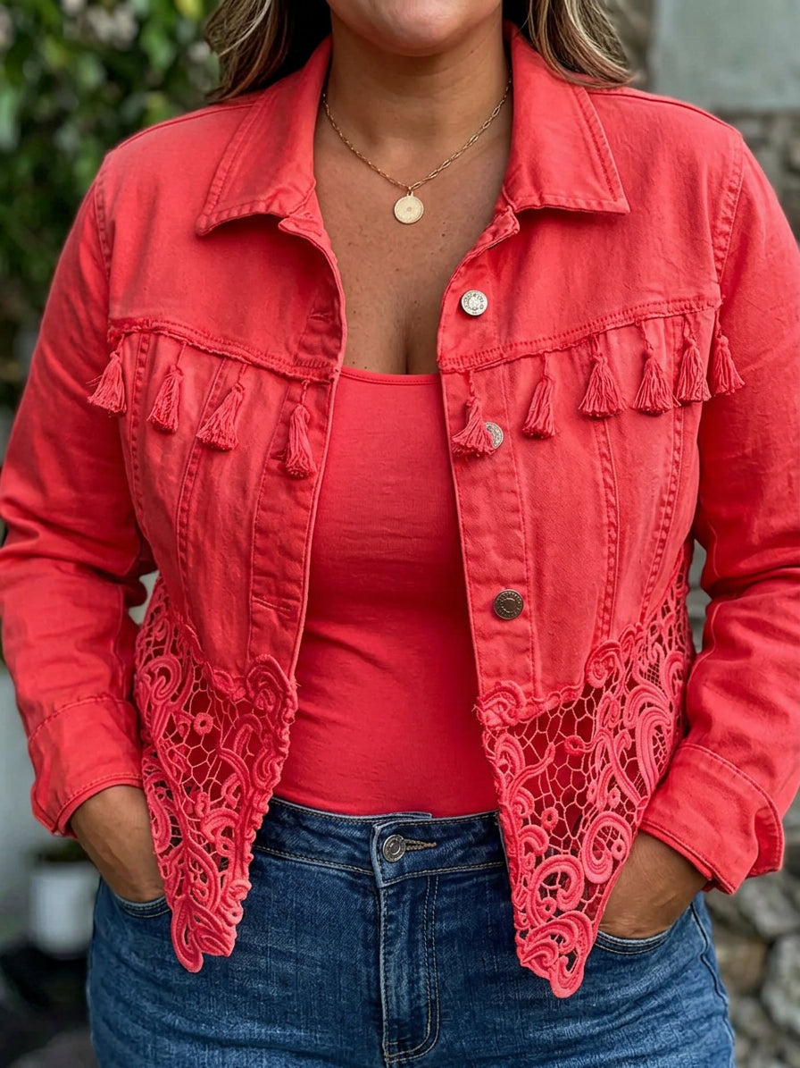 Veste courte pour femme à franges et en dentelle - Bohème et chic