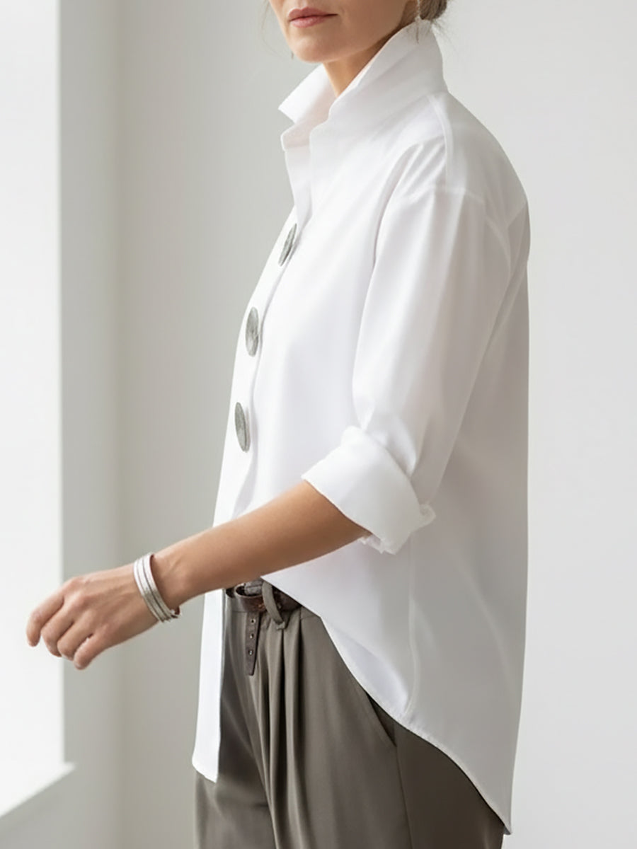Blusa Donna in Cotone e Lino – Collo Coreano Elegante Stile Casual