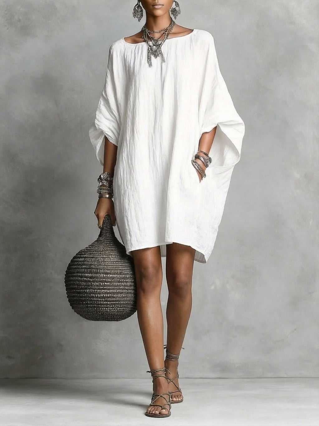 Abito casual da donna in cotone e lino