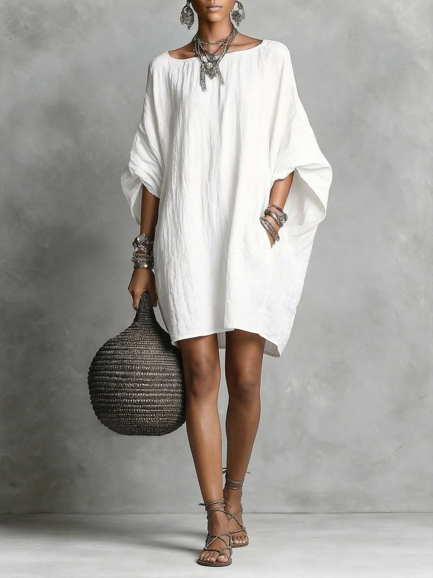 Abito casual da donna in cotone e lino