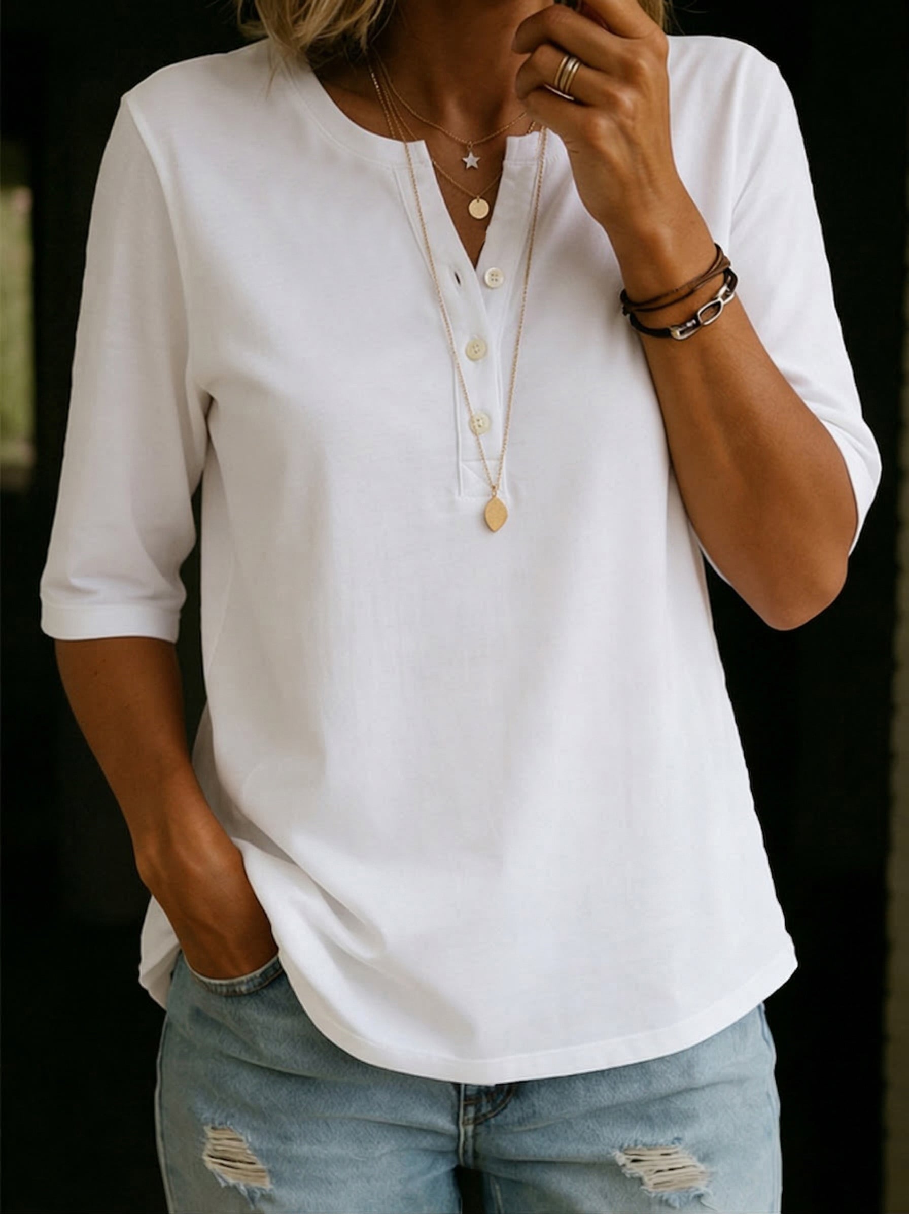 T-shirt Henley da uomo in cotone 100% – casual estiva essenziale