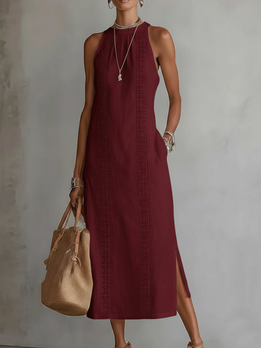 Abito midi estivo da donna con collo mao – Vestito leggero e naturale
