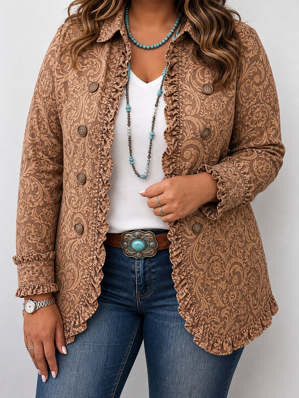 Women's floral jacket with ruffles - Feminine and elegant