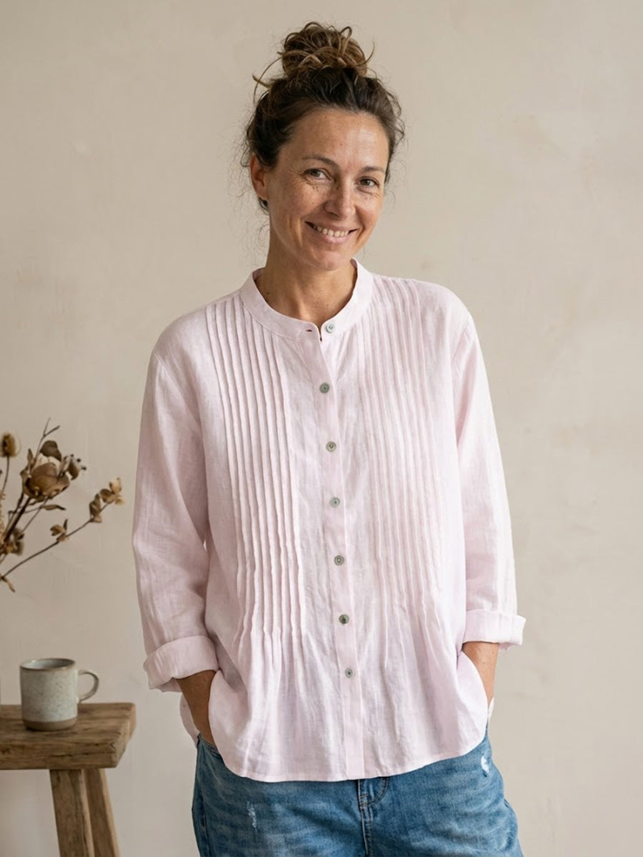 Camicia Donna Plissettata in Cotone e Lino – Stile Estivo Casual e Traspirante
