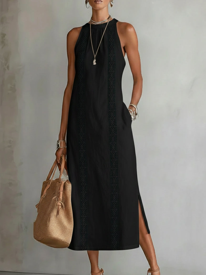 Abito midi estivo da donna con collo mao – Vestito leggero e naturale