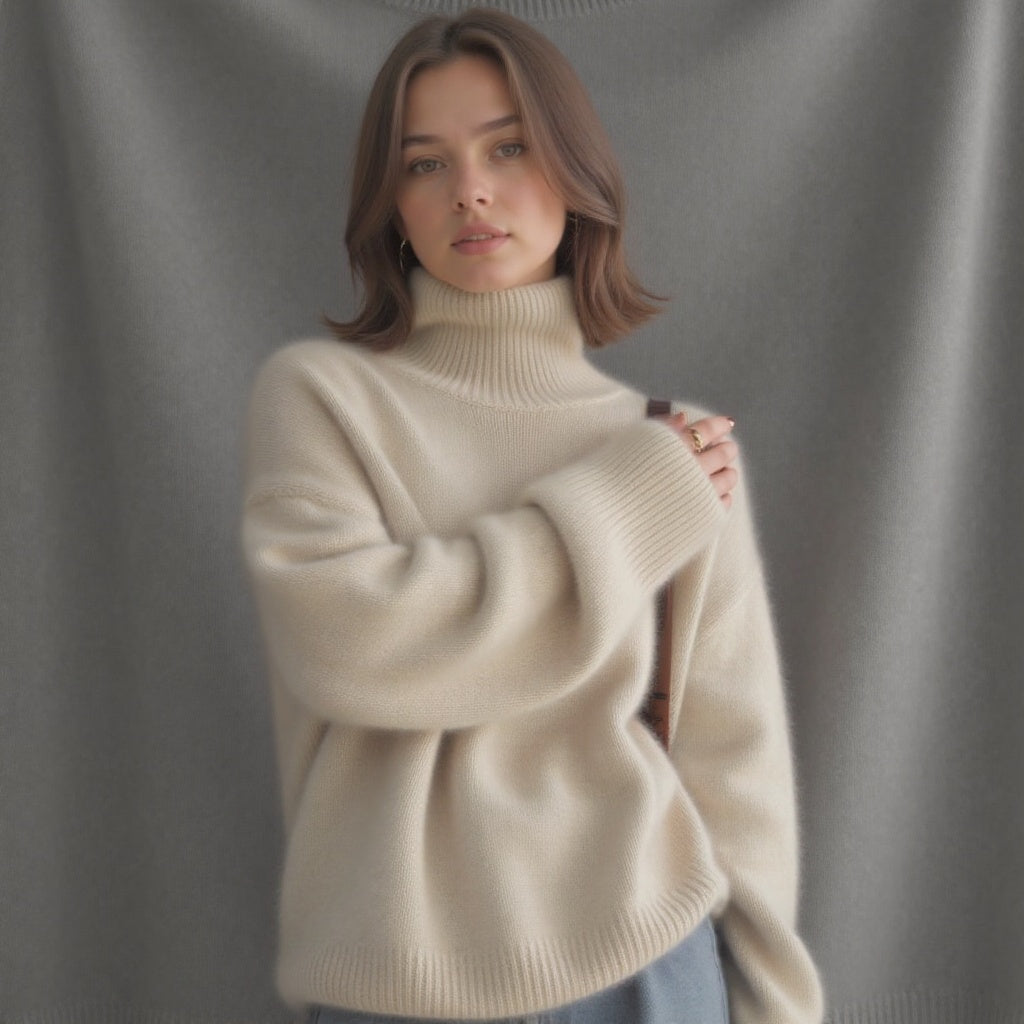 Maglione da donna oversize a collo alto in cashmere – Morbido, caldo, elegante, casual