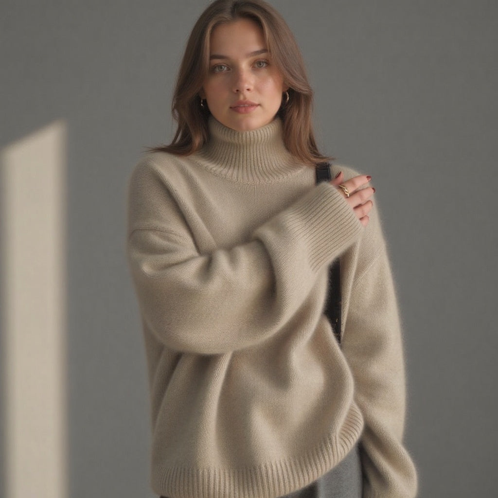 Maglione da donna oversize a collo alto in cashmere – Morbido, caldo, elegante, casual