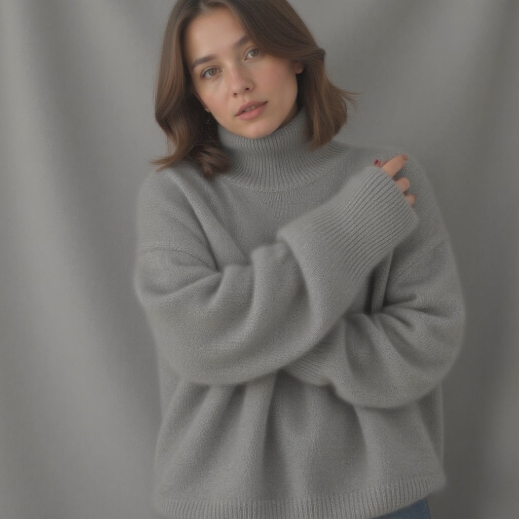 Maglione da donna oversize a collo alto in cashmere – Morbido, caldo, elegante, casual