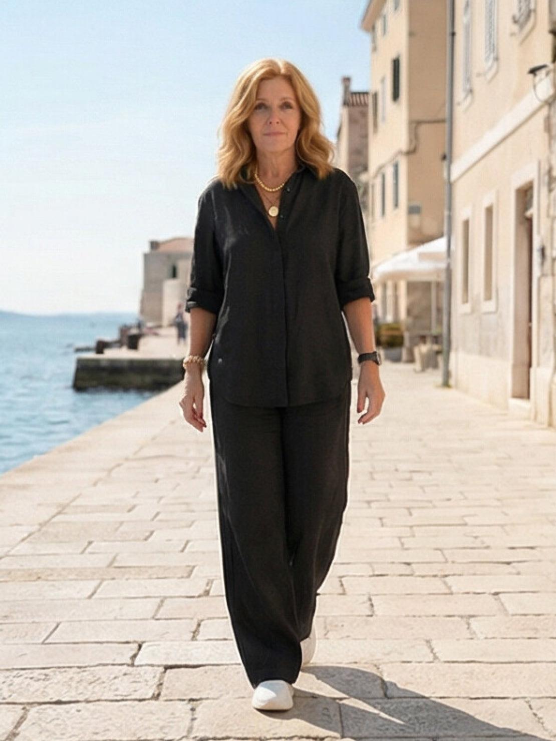Completo camicia e pantaloni ampi da donna – Chic e fluido