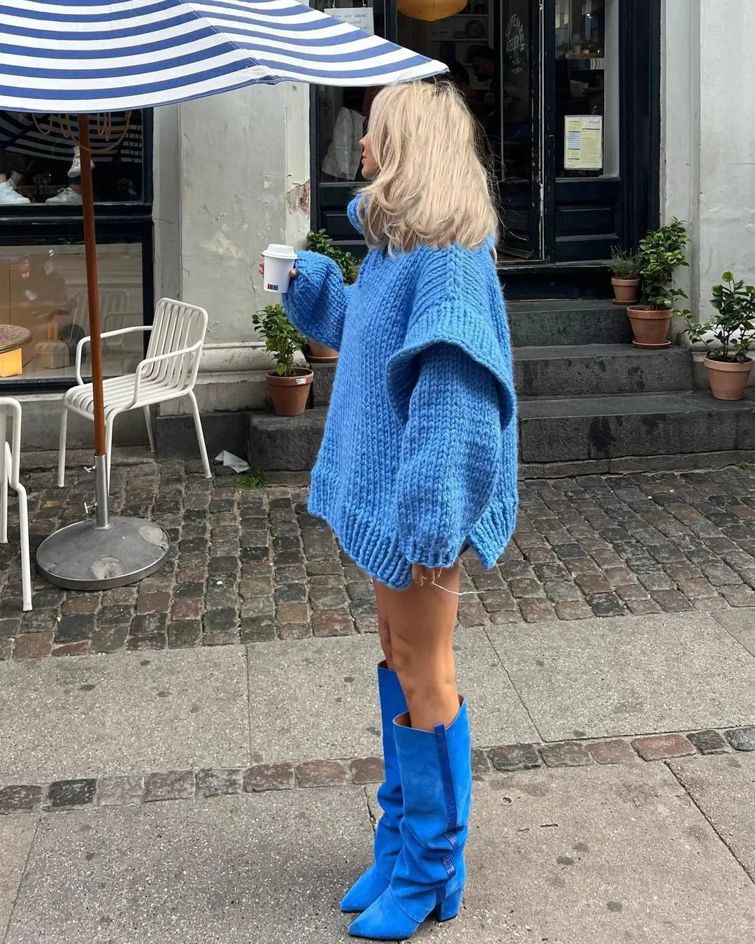Maglione a collo alto spesso da donna – Maglione oversize lavorato a maglia con maniche a sbuffo