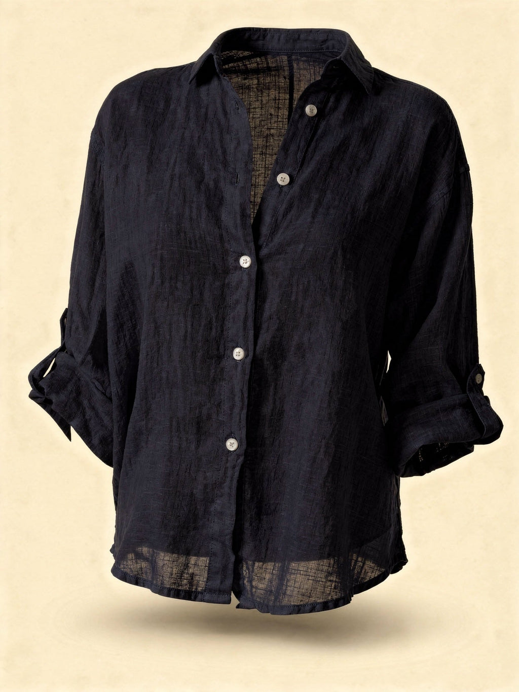 Camicetta oversize in cotone e lino da donna – Top casual a maniche lunghe