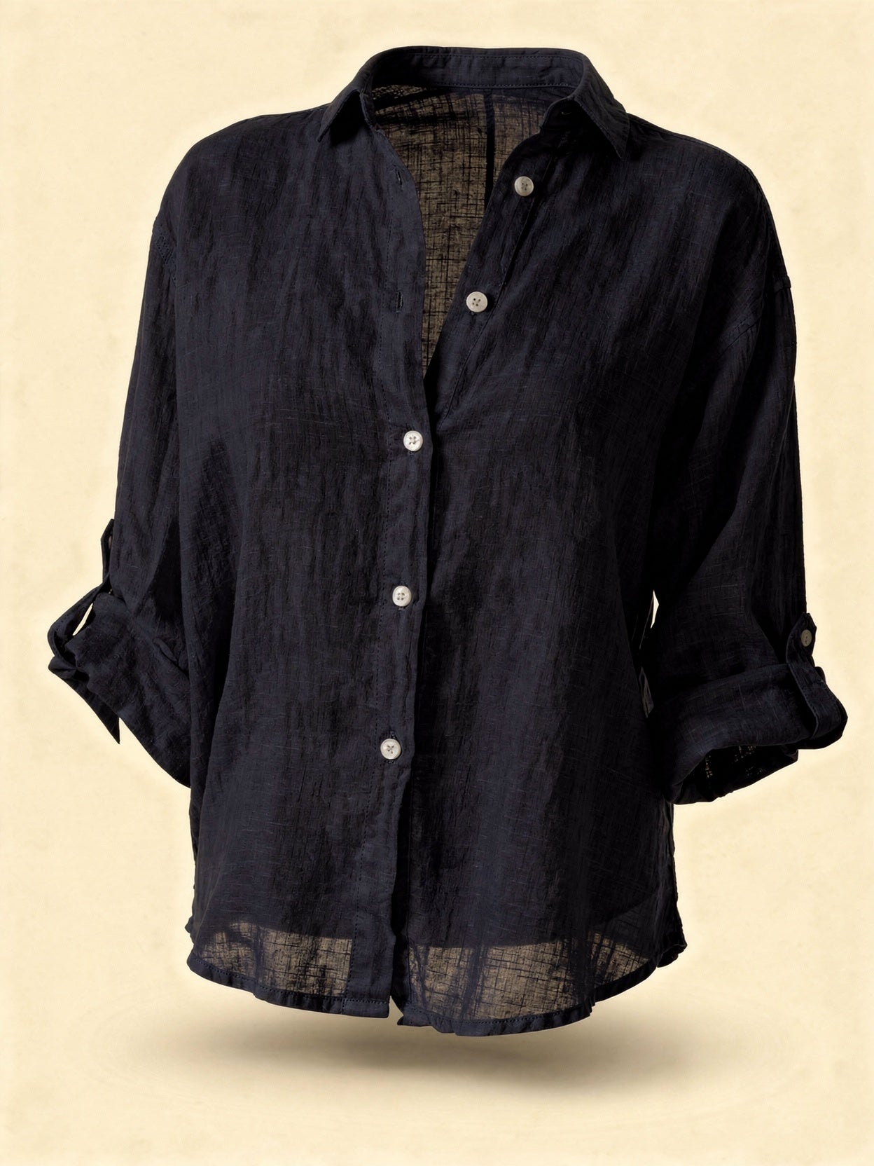 Camicetta oversize in cotone e lino da donna – Top casual a maniche lunghe