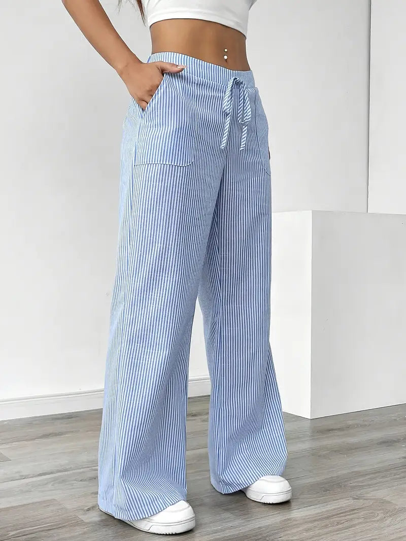 Pantaloni Donna a Gamba Larga a Righe – Vita Alta e Comfort